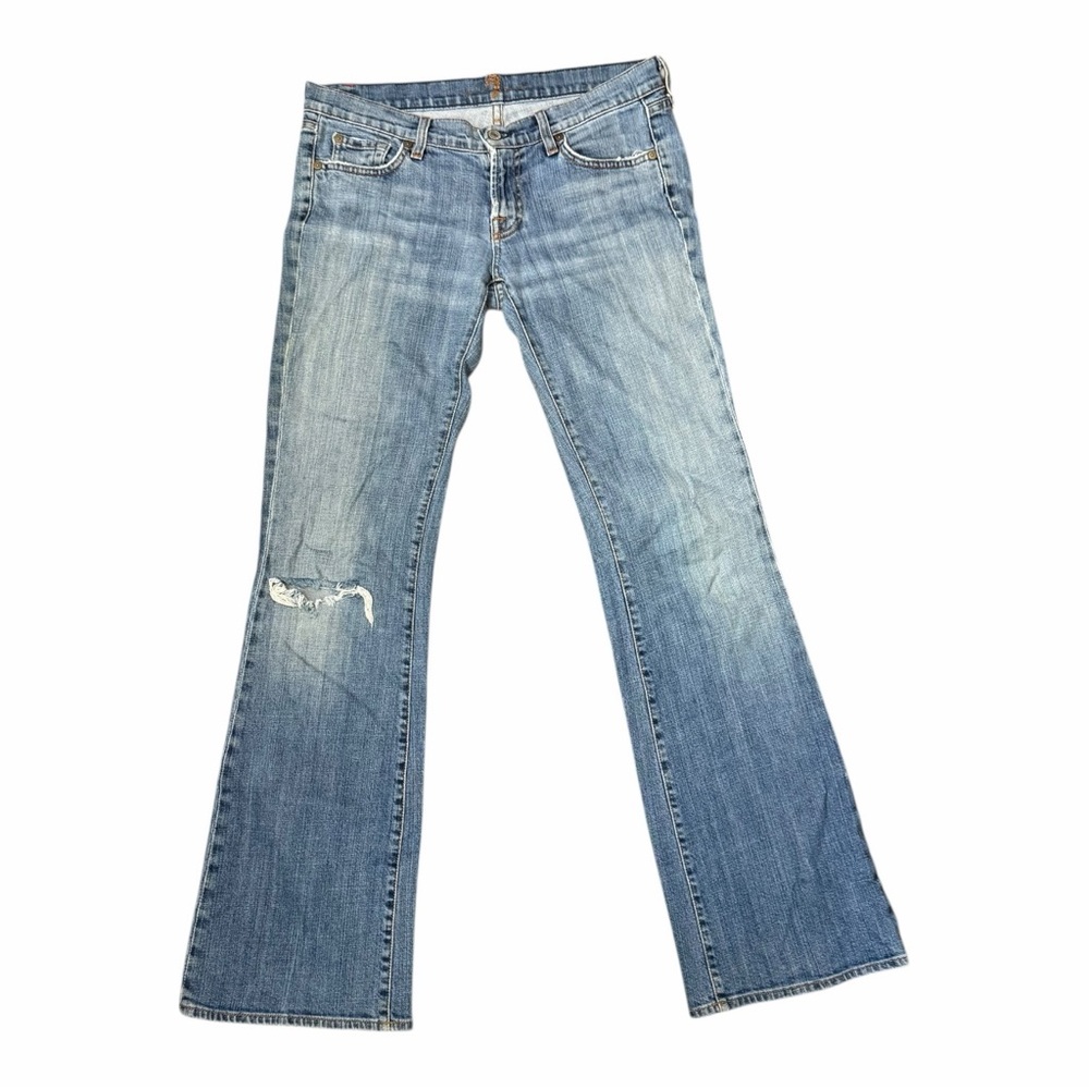 Vintage Seven 7 For All Mankind Jeans Sz 30 Blue Bootcut Flare Faded Made In USA